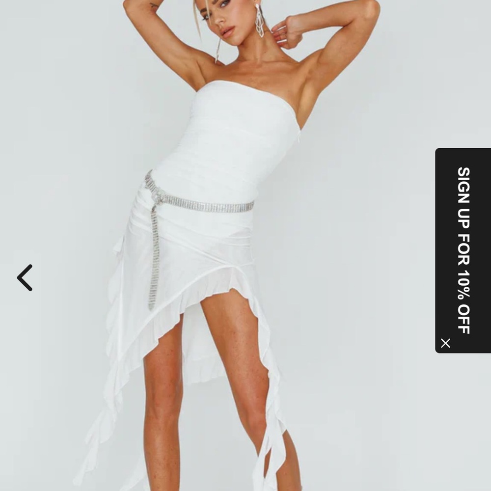 Selfie Leslie - Angel Bibs After Party Ruffle Trim Mini Dress- White (Tags!)